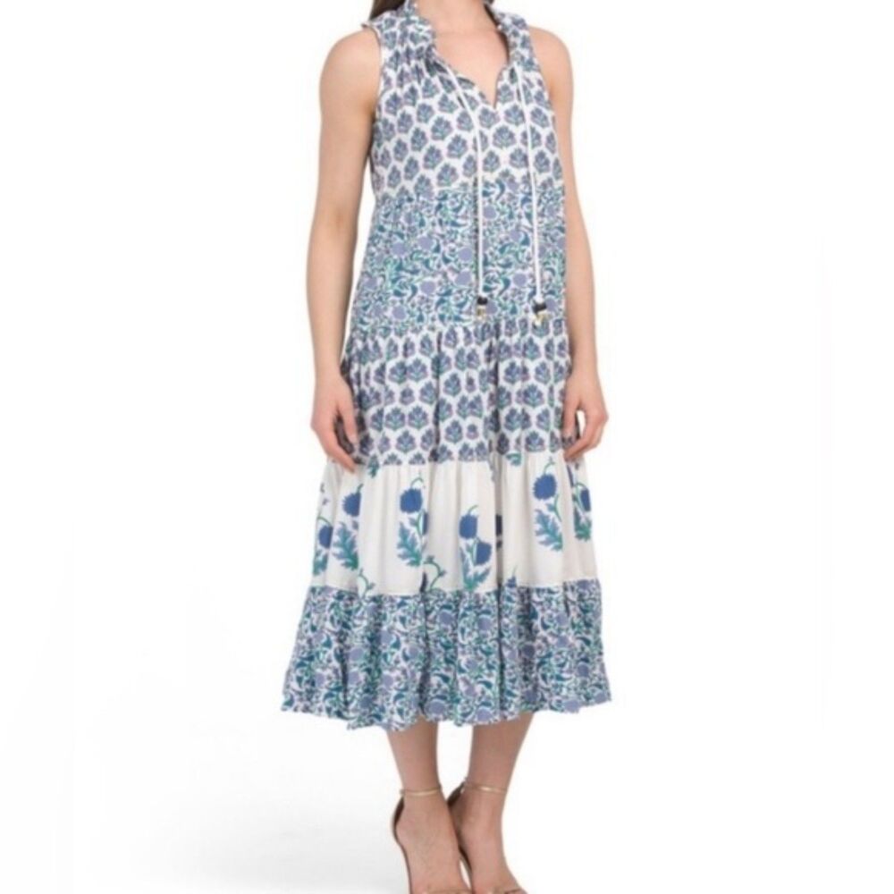 Chelsea & Theodore Midi Dress Tiered Floral Mixed Print Plus Size 2X Feminine